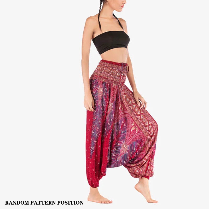 Pantalon ample à smocks et motif géométrique avec Buddha Stones , deux styles différents, pour femme, idéal pour le yoga - image 1