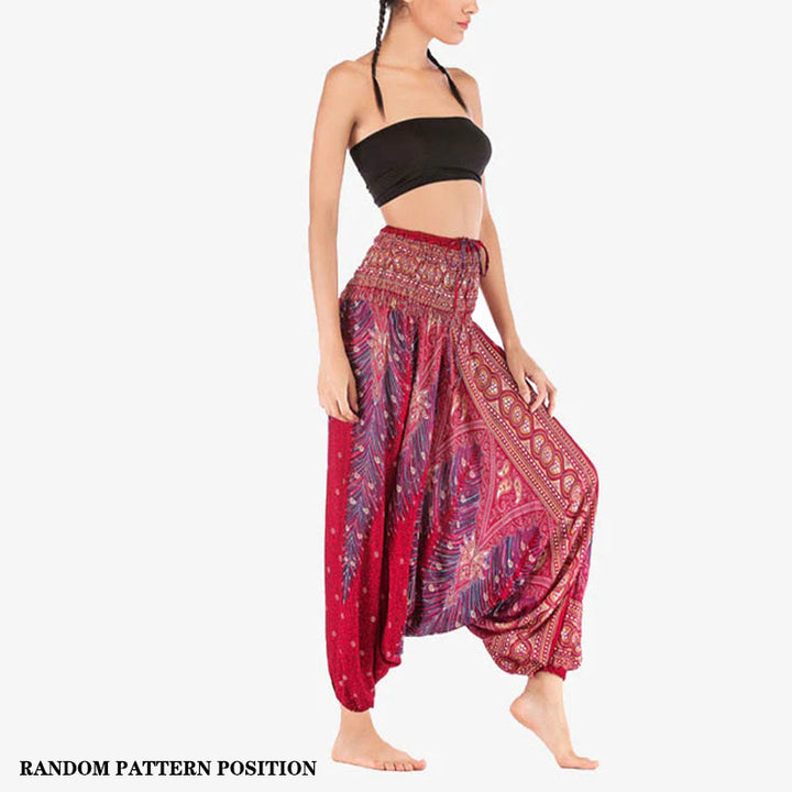 Pantalon ample à smocks et motif géométrique avec Buddha Stones , deux styles différents, pour femme, idéal pour le yoga - image 1