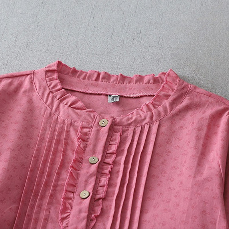 Robe mi-longue décontractée en coton et lin avec poches et boutons, style Buddha Stones, couleur unie, col ras du cou, manches courtes - image 8