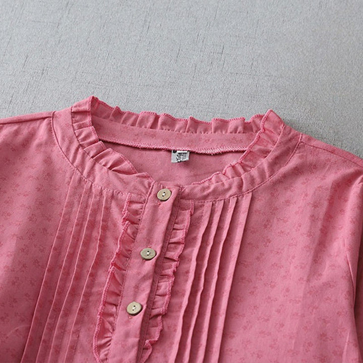 Robe mi-longue décontractée en coton et lin avec poches et boutons, style Buddha Stones, couleur unie, col ras du cou, manches courtes - image 8