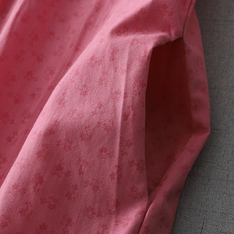 Robe mi-longue décontractée en coton et lin avec poches et boutons, style Buddha Stones, couleur unie, col ras du cou, manches courtes