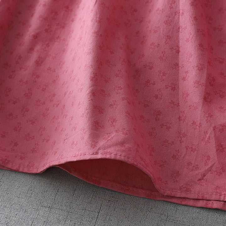 Robe mi-longue décontractée en coton et lin avec poches et boutons, style Buddha Stones, couleur unie, col ras du cou, manches courtes - image 15