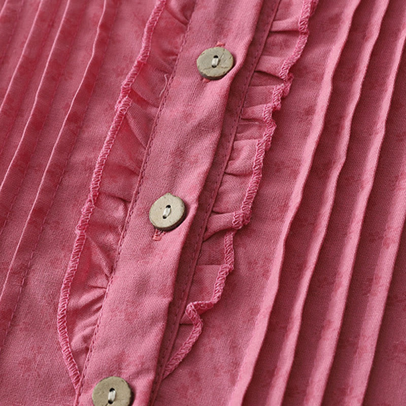 Robe mi-longue décontractée en coton et lin avec poches et boutons, style Buddha Stones, couleur unie, col ras du cou, manches courtes - image 9