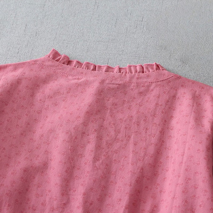 Robe mi-longue décontractée en coton et lin avec poches et boutons, style Buddha Stones, couleur unie, col ras du cou, manches courtes - image 10