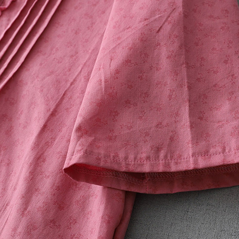 Robe mi-longue décontractée en coton et lin avec poches et boutons, style Buddha Stones, couleur unie, col ras du cou, manches courtes
