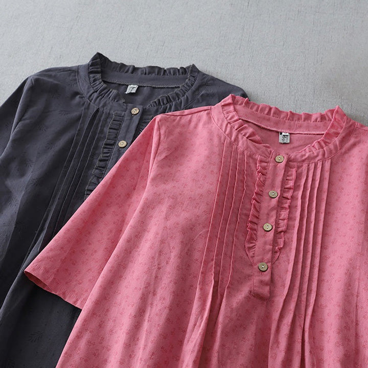 Robe mi-longue décontractée en coton et lin avec poches et boutons, style Buddha Stones, couleur unie, col ras du cou, manches courtes - image 17