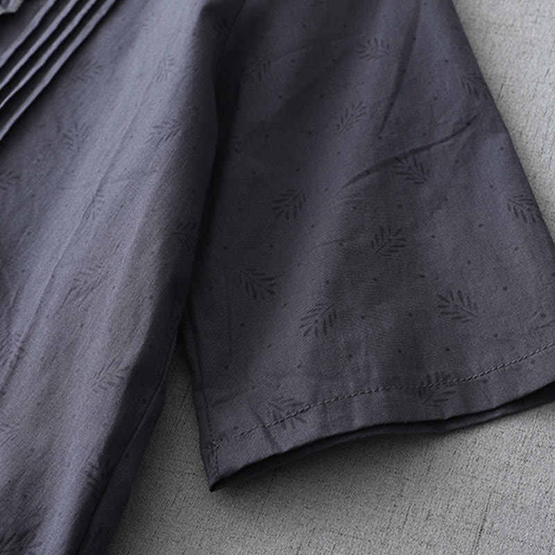 Robe mi-longue décontractée en coton et lin avec poches et boutons, style Buddha Stones, couleur unie, col ras du cou, manches courtes - image 5