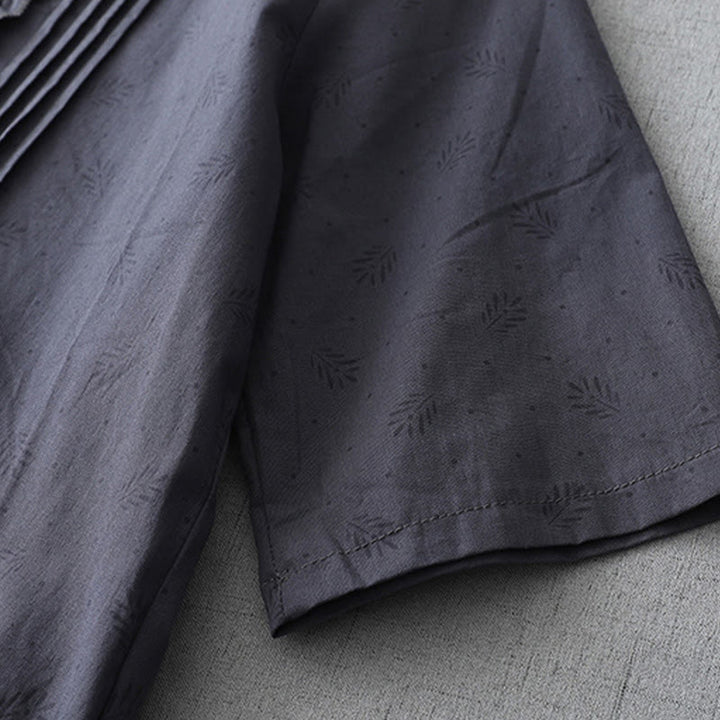 Robe mi-longue décontractée en coton et lin avec poches et boutons, style Buddha Stones, couleur unie, col ras du cou, manches courtes - image 5