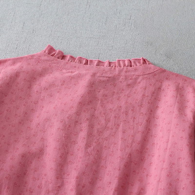 Robe mi-longue décontractée en coton et lin avec poches et boutons, style Buddha Stones, couleur unie, col ras du cou, manches courtes