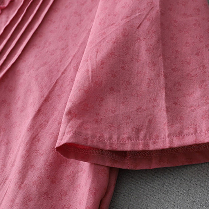 Robe mi-longue décontractée en coton et lin avec poches et boutons, style Buddha Stones, couleur unie, col ras du cou, manches courtes - image 11