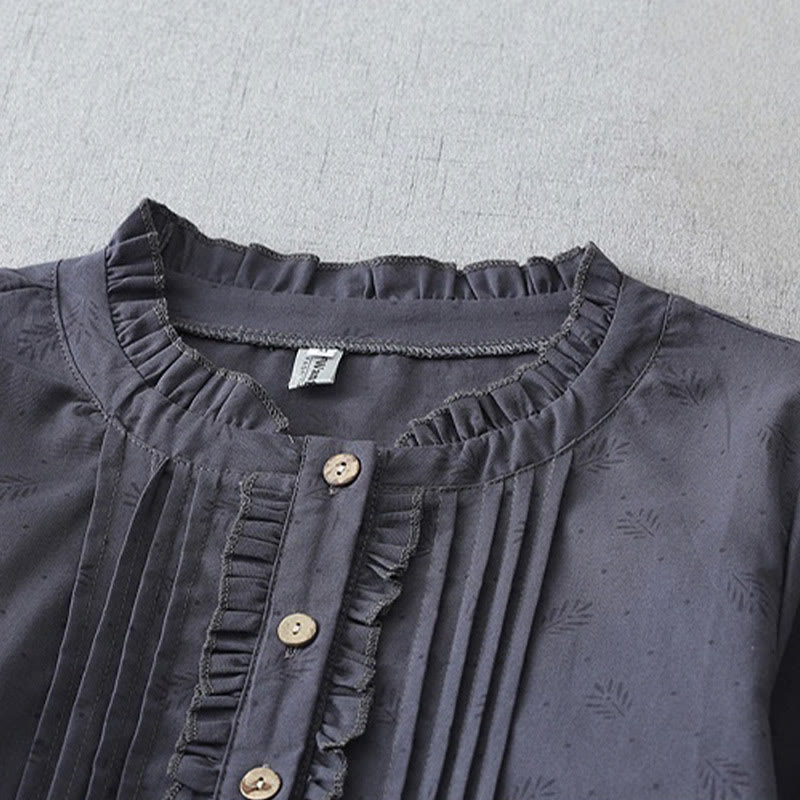 Robe mi-longue décontractée en coton et lin avec poches et boutons, style Buddha Stones, couleur unie, col ras du cou, manches courtes - image 2