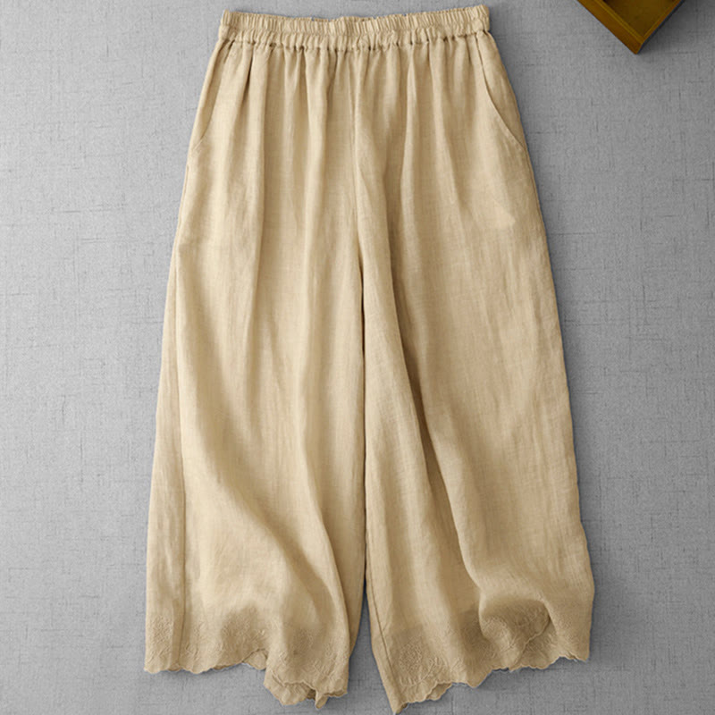 Pantalon court ample en coton avec poches pour femme, motif Buddha Stones , couleur unie, broderie en dentelle - image 15