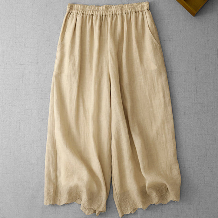 Pantalon court ample en coton avec poches pour femme, motif Buddha Stones , couleur unie, broderie en dentelle - image 15