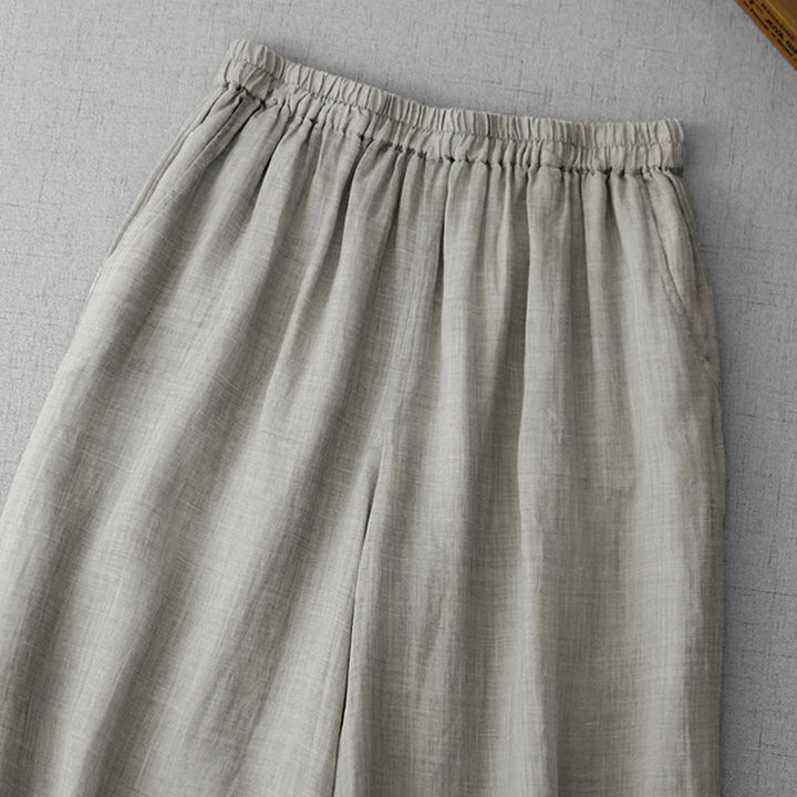 Pantalon court ample en coton avec poches pour femme, motif Buddha Stones , couleur unie, broderie en dentelle - image 9