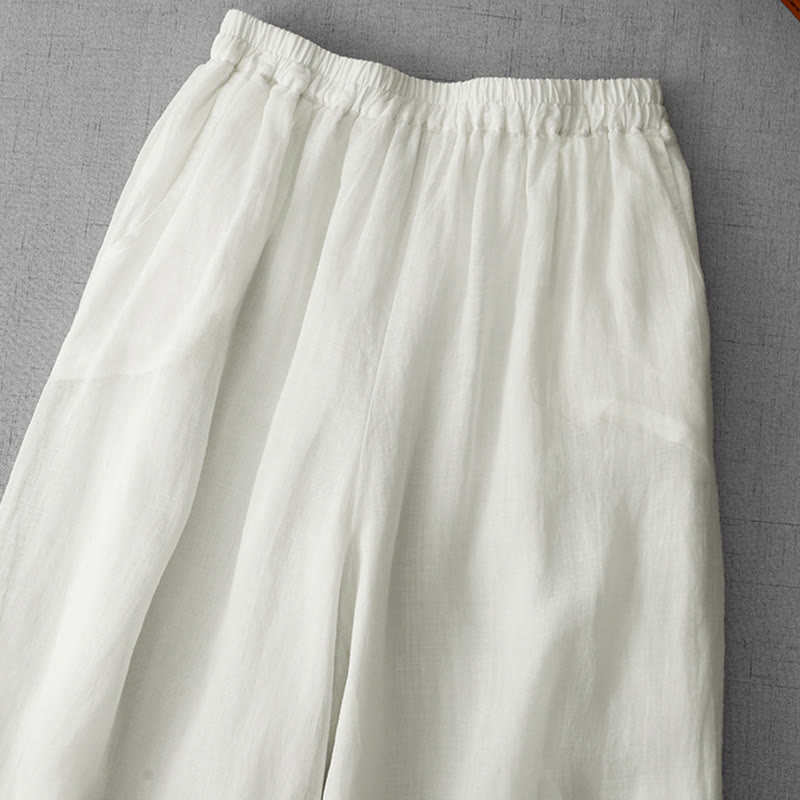 Pantalon court ample en coton avec poches pour femme, motif Buddha Stones , couleur unie, broderie en dentelle - image 1