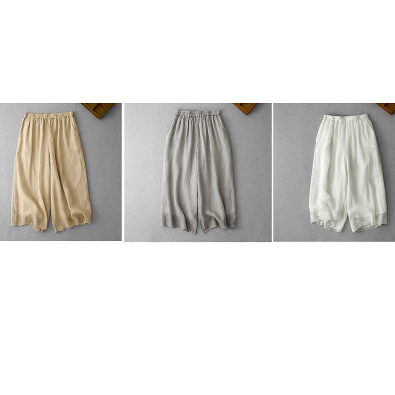 Pantalon court ample en coton avec poches pour femme, motif Buddha Stones , couleur unie, broderie en dentelle - image 26