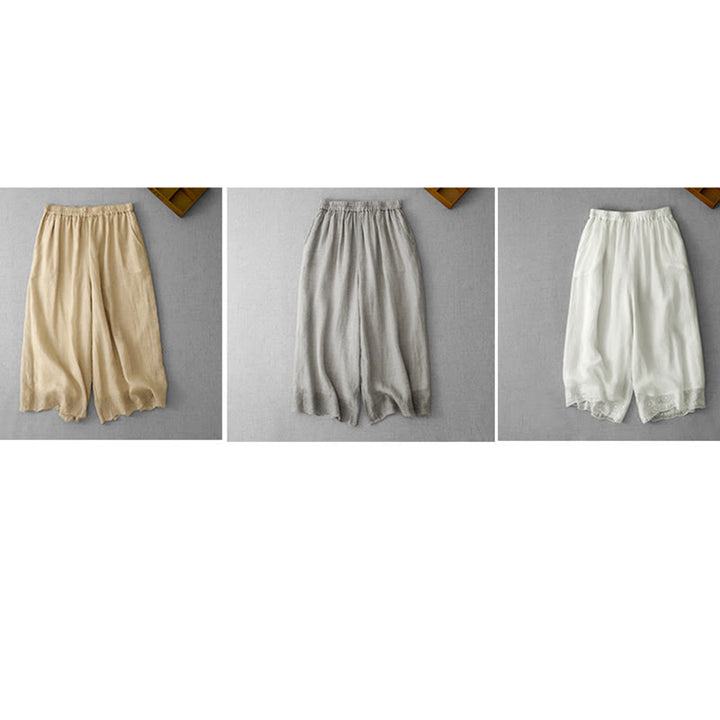 Pantalon court ample en coton avec poches pour femme, motif Buddha Stones , couleur unie, broderie en dentelle - image 26