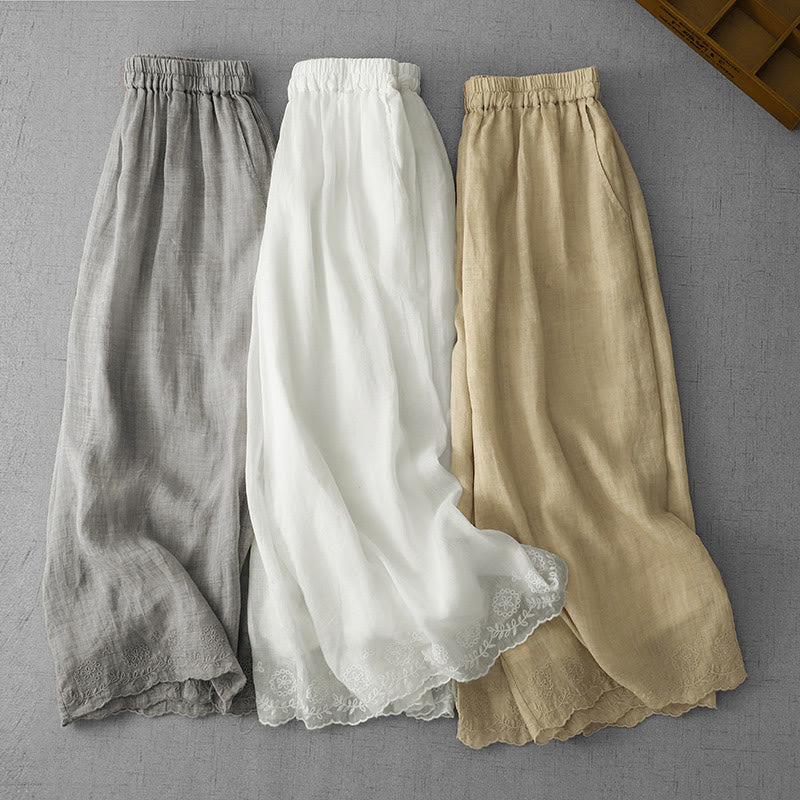 Pantalon court ample en coton avec poches pour femme, motif Buddha Stones , couleur unie, broderie en dentelle - image 23