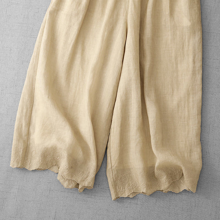 Pantalon court ample en coton avec poches pour femme, motif Buddha Stones , couleur unie, broderie en dentelle - image 20