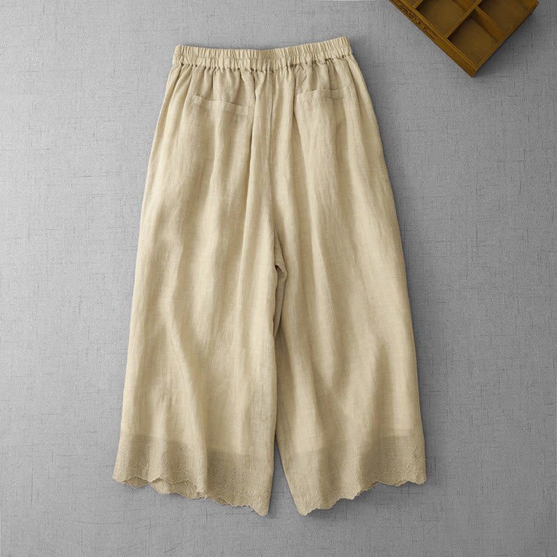 Pantalon court ample en coton avec poches pour femme, motif Buddha Stones , couleur unie, broderie en dentelle - Verge d'or pâle - US8-10，UK/AU12-14，EU40-42 (2XL) - image 14