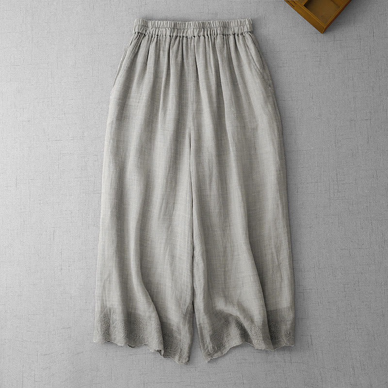 Pantalon court ample en coton avec poches pour femme, motif Buddha Stones , couleur unie, broderie en dentelle - Gris foncé - US8-10，UK/AU12-14，EU40-42 (2XL) - image 8