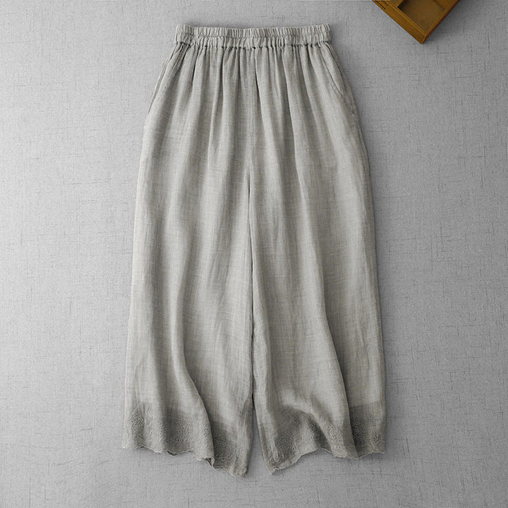 Pantalon court ample en coton avec poches pour femme, motif Buddha Stones , couleur unie, broderie en dentelle - Gris foncé - US8-10，UK/AU12-14，EU40-42 (2XL) - image 8