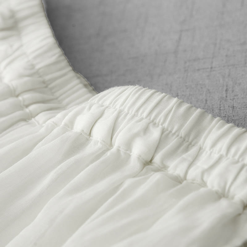 Pantalon court ample en coton avec poches pour femme, motif Buddha Stones , couleur unie, broderie en dentelle - image 2