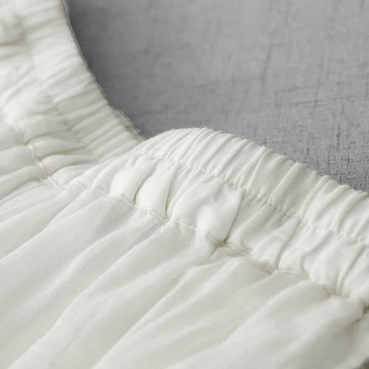 Pantalon court ample en coton avec poches pour femme, motif Buddha Stones , couleur unie, broderie en dentelle - image 2