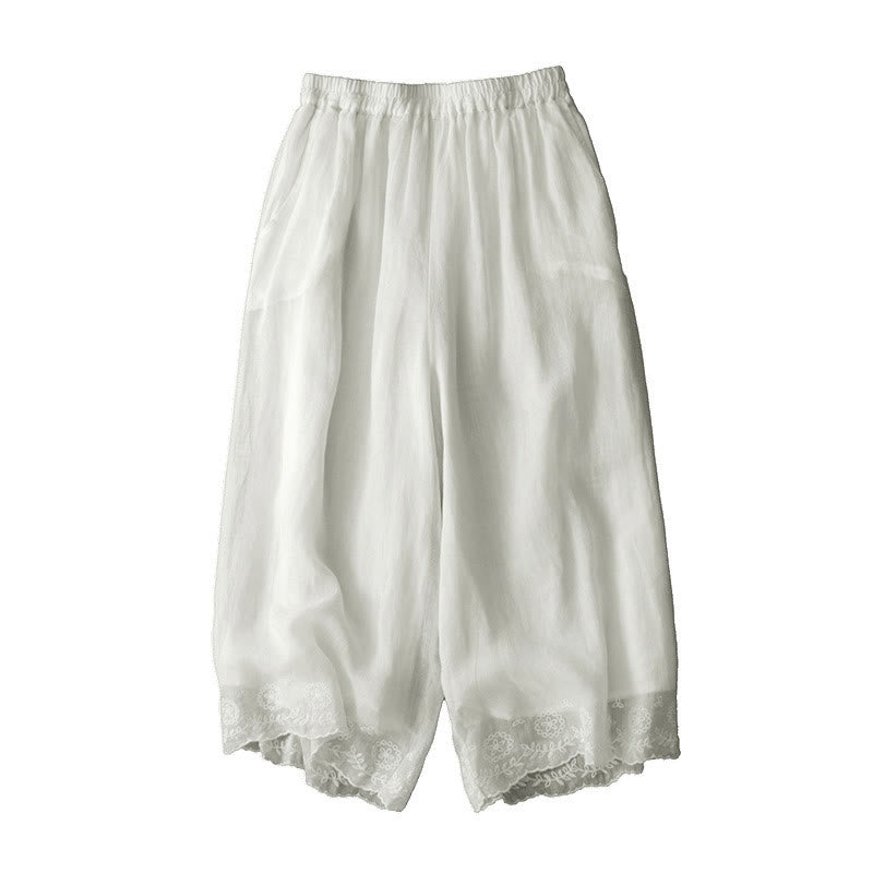 Pantalon court ample en coton avec poches pour femme, motif Buddha Stones , couleur unie, broderie en dentelle - image 7