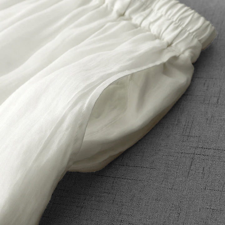 Pantalon court ample en coton avec poches pour femme, motif Buddha Stones , couleur unie, broderie en dentelle - image 3