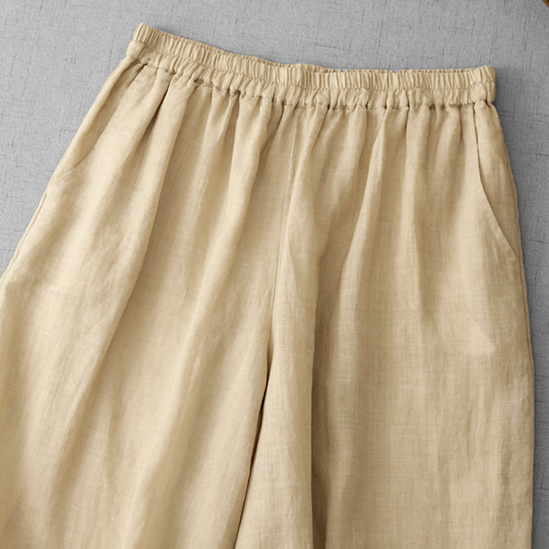 Pantalon court ample en coton avec poches pour femme, motif Buddha Stones , couleur unie, broderie en dentelle - image 16