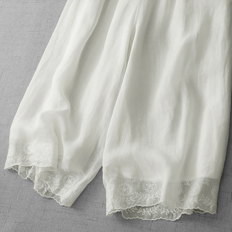 Pantalon court ample en coton avec poches pour femme, motif Buddha Stones , couleur unie, broderie en dentelle - image 4