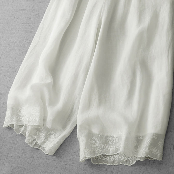 Pantalon court ample en coton avec poches pour femme, motif Buddha Stones , couleur unie, broderie en dentelle - image 4