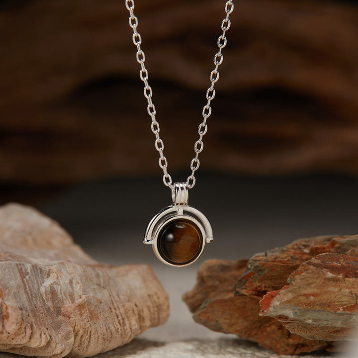 Collier pendentif en argent sterling 925 Buddha Stones , agate rouge, œil de tigre, aigue-marine et pierre de lune