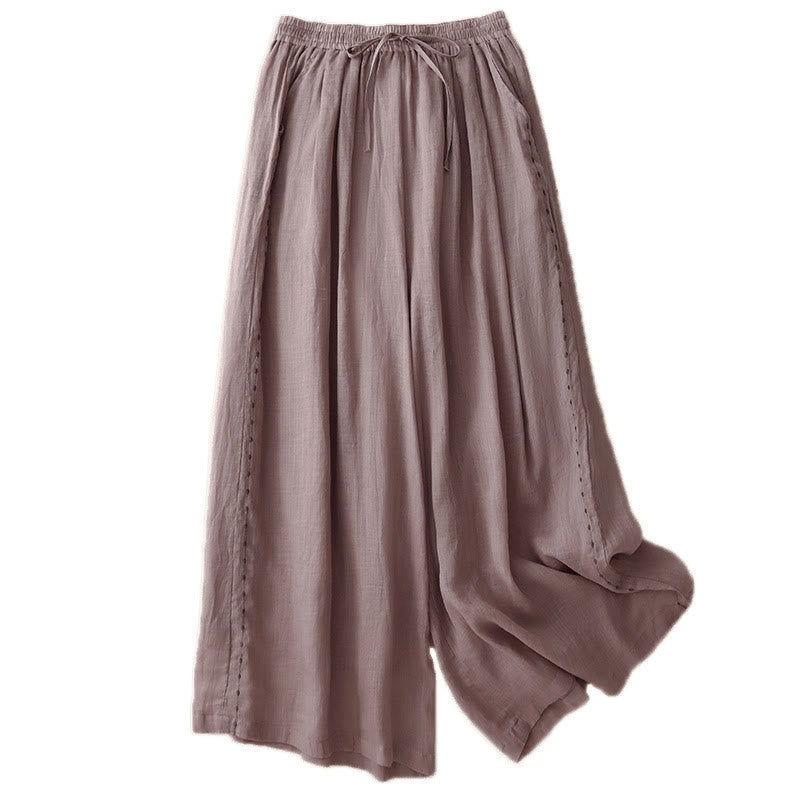 Pantalon large en coton avec cordon de serrage et broderie Buddha Stones Commute pour femme, longueur cheville, avec poches - image 19