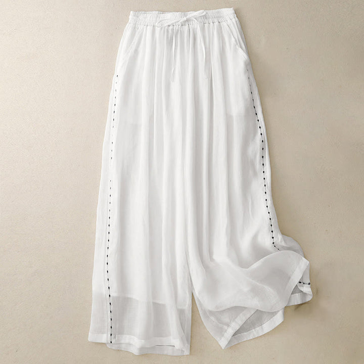 Pantalon large en coton avec cordon de serrage et broderie Buddha Stones Commute pour femme, longueur cheville, avec poches - Blanc - US8-10，UK/AU12-14，EU40-42 (2XL) - image 8
