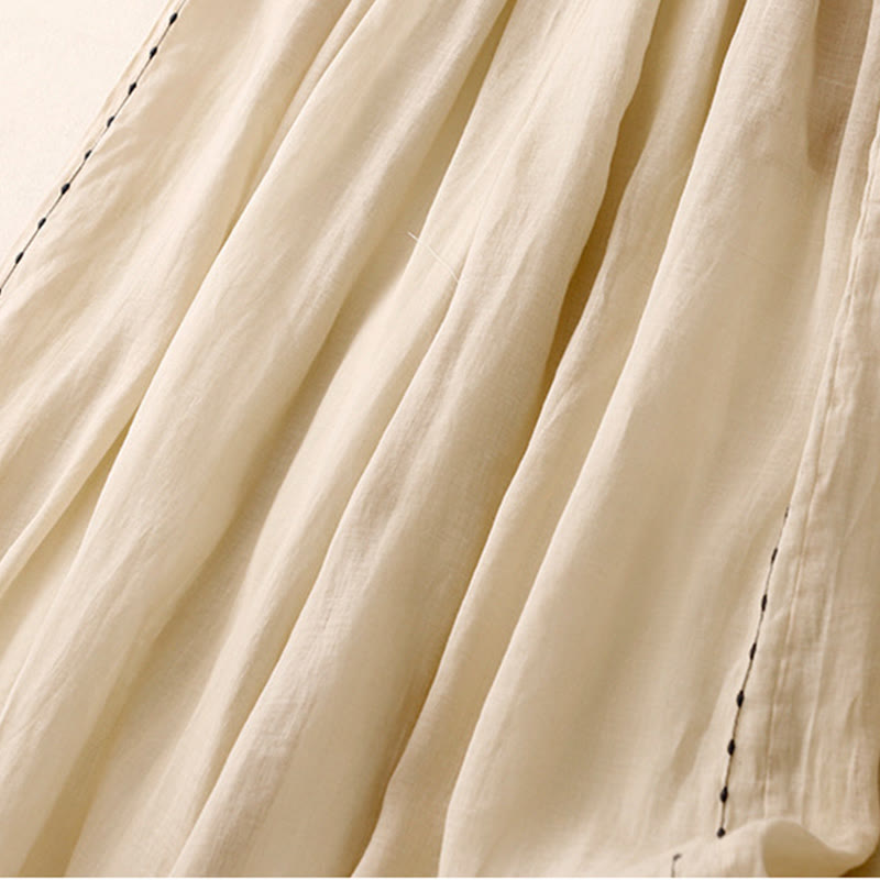 Pantalon large en coton avec cordon de serrage et broderie Buddha Stones Commute pour femme, longueur cheville, avec poches - image 4