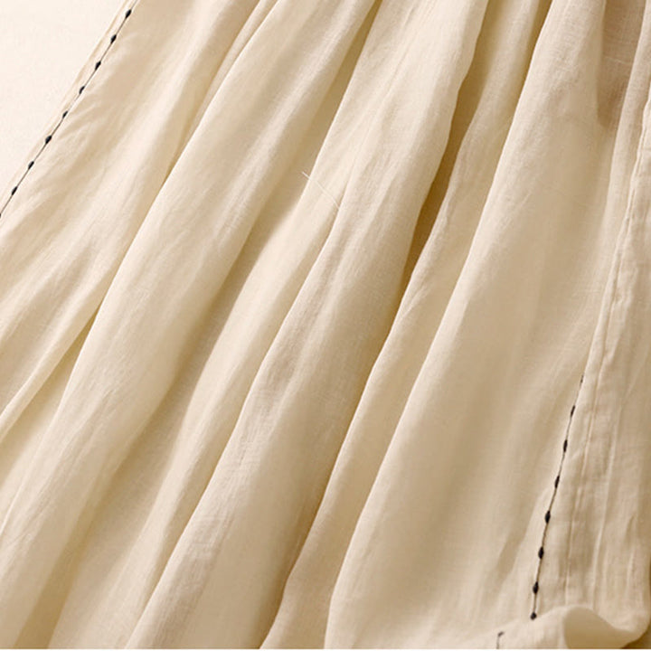 Pantalon large en coton avec cordon de serrage et broderie Buddha Stones Commute pour femme, longueur cheville, avec poches - image 4