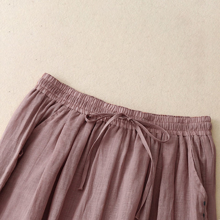 Pantalon large en coton avec cordon de serrage et broderie Buddha Stones Commute pour femme, longueur cheville, avec poches - image 17