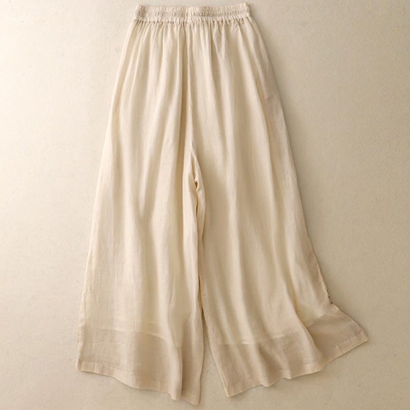 Pantalon large en coton avec cordon de serrage et broderie Buddha Stones Commute pour femme, longueur cheville, avec poches - image 1