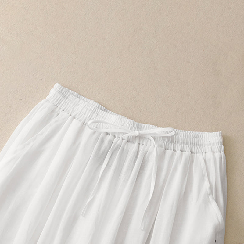 Pantalon large en coton avec cordon de serrage et broderie Buddha Stones Commute pour femme, longueur cheville, avec poches - image 9