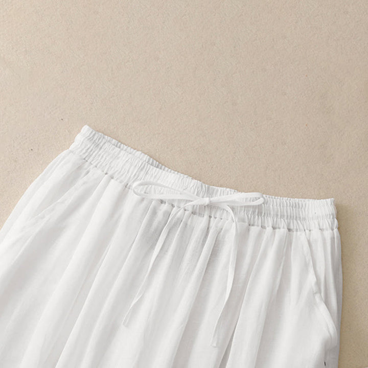 Pantalon large en coton avec cordon de serrage et broderie Buddha Stones Commute pour femme, longueur cheville, avec poches - image 9