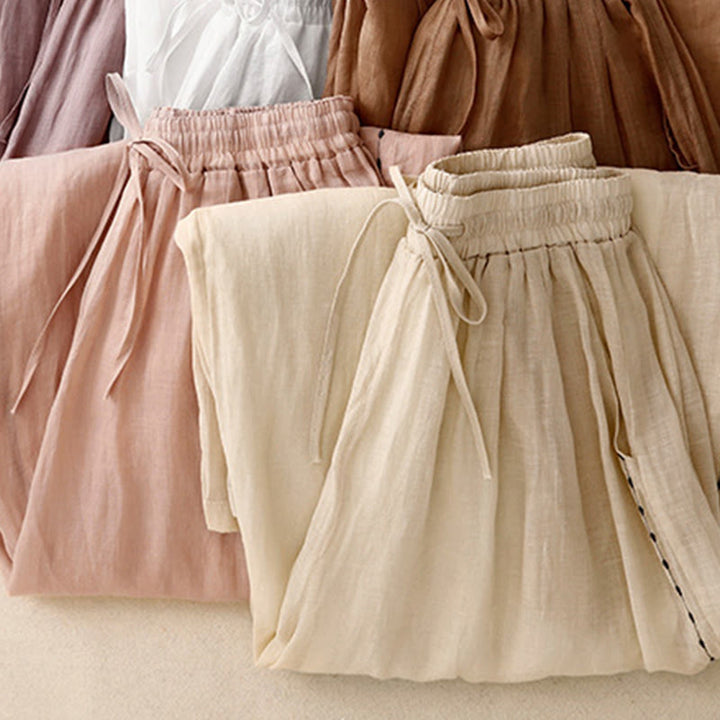 Pantalon large en coton avec cordon de serrage et broderie Buddha Stones Commute pour femme, longueur cheville, avec poches - image 24