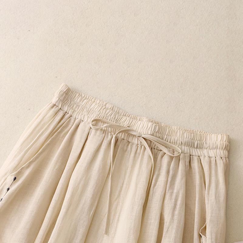 Pantalon large en coton avec cordon de serrage et broderie Buddha Stones Commute pour femme, longueur cheville, avec poches - image 2