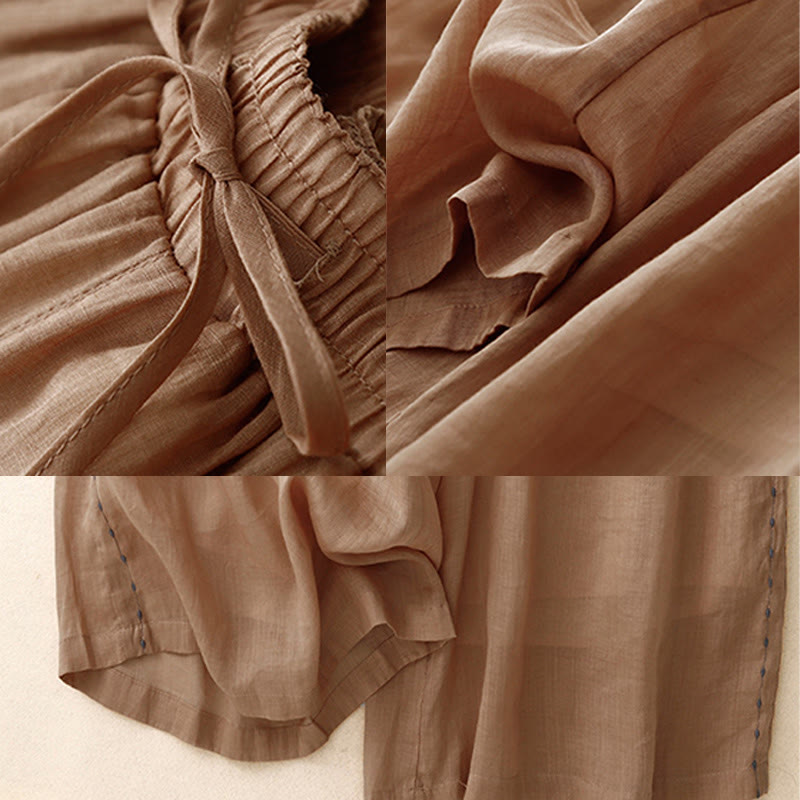 Pantalon large en coton avec cordon de serrage et broderie Buddha Stones Commute pour femme, longueur cheville, avec poches - image 22