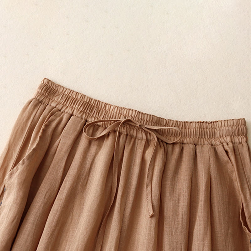 Pantalon large en coton avec cordon de serrage et broderie Buddha Stones Commute pour femme, longueur cheville, avec poches - image 21