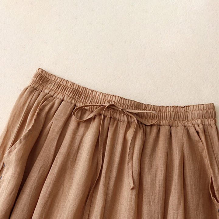 Pantalon large en coton avec cordon de serrage et broderie Buddha Stones Commute pour femme, longueur cheville, avec poches - image 21