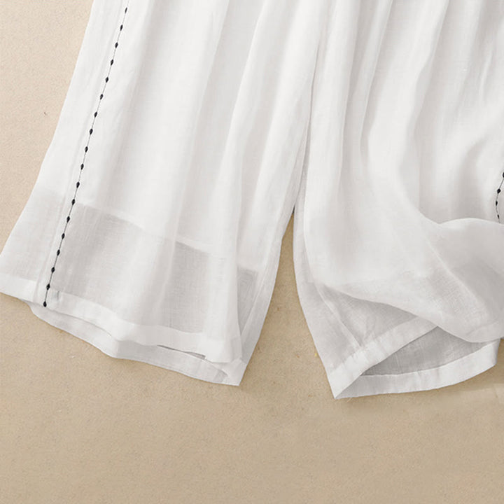 Pantalon large en coton avec cordon de serrage et broderie Buddha Stones Commute pour femme, longueur cheville, avec poches - image 10