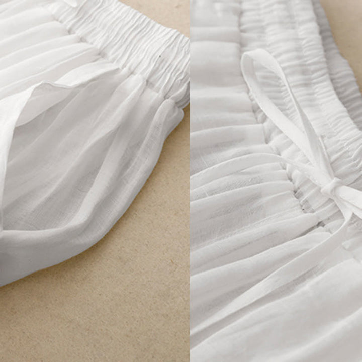 Pantalon large en coton avec cordon de serrage et broderie Buddha Stones Commute pour femme, longueur cheville, avec poches - image 11