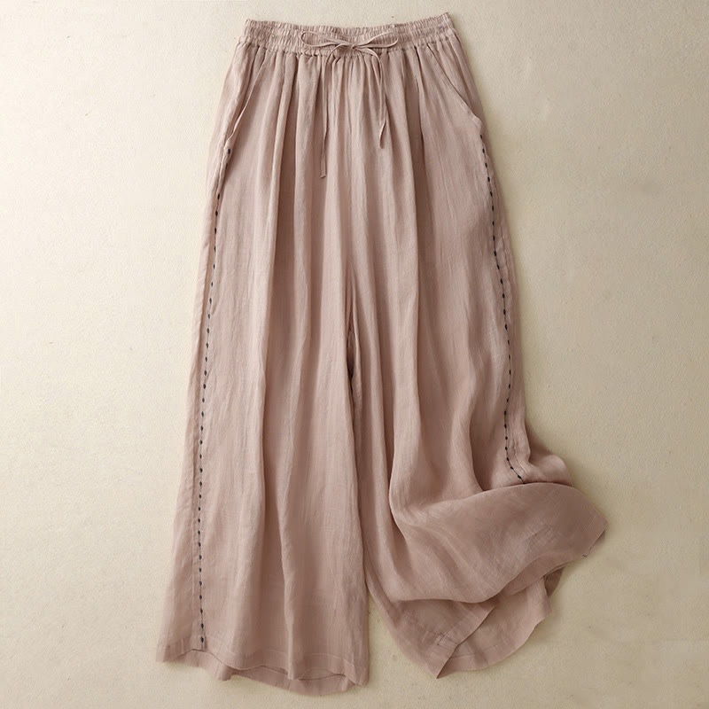 Pantalon large en coton avec cordon de serrage et broderie Buddha Stones Commute pour femme, longueur cheville, avec poches - Saumon foncé - US8-10，UK/AU12-14，EU40-42 (2XL) - image 12